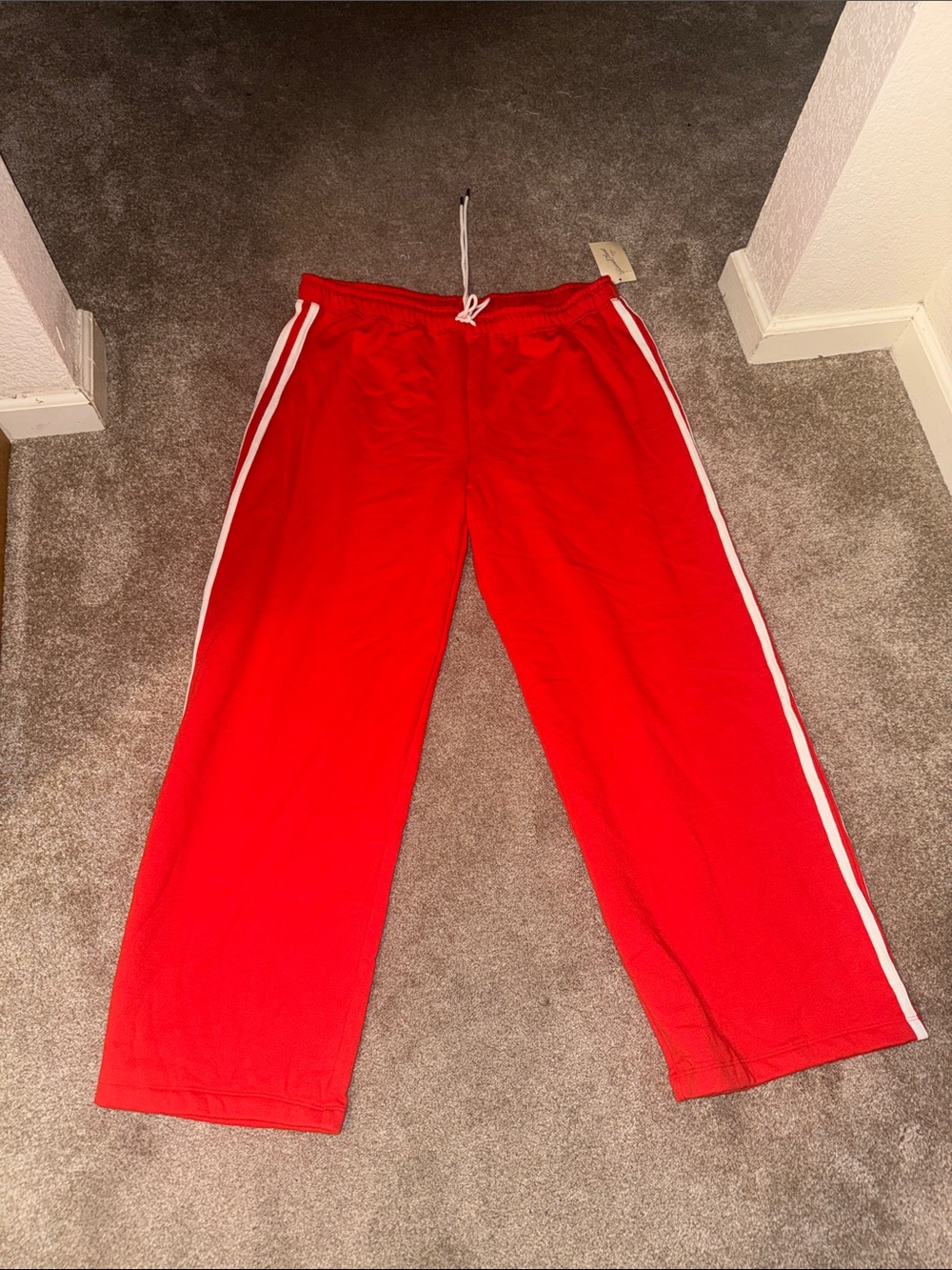 Universal Thread Red Wide-Leg Sweat Pants with White Side Stripes